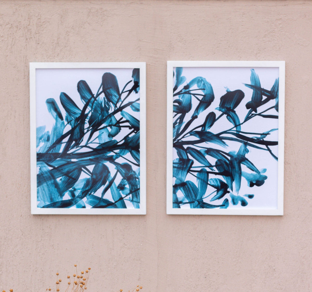 Blue Green Abstract Flowers Frame – abstract boho wall art | زهور تجريدية بالأزرق والأخضر