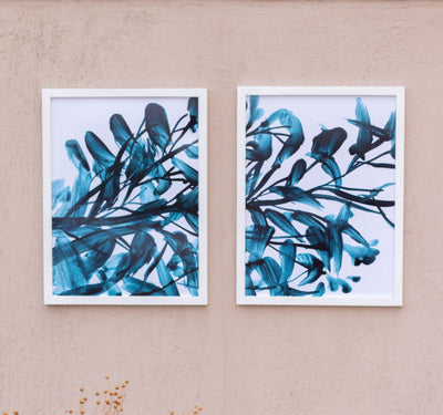 Blue Green Abstract Flowers Frame – abstract boho wall art | زهور تجريدية بالأزرق والأخضر