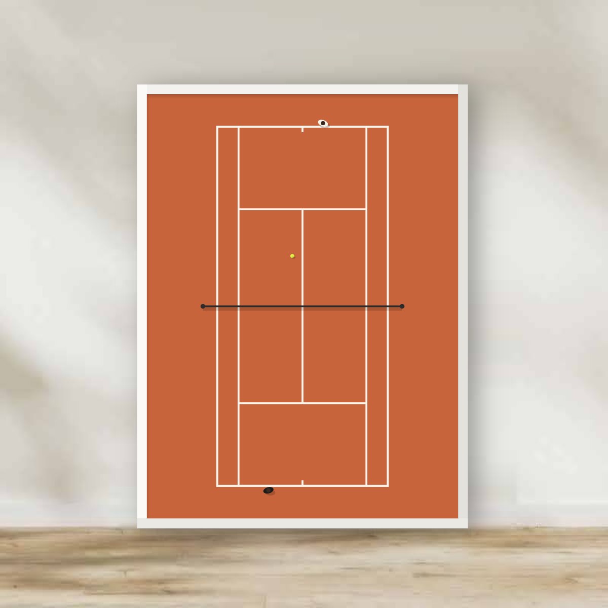 Clay Tennis Court From Above White Frame – sports wall art | برواز أبيض ملعب تنس من فوق