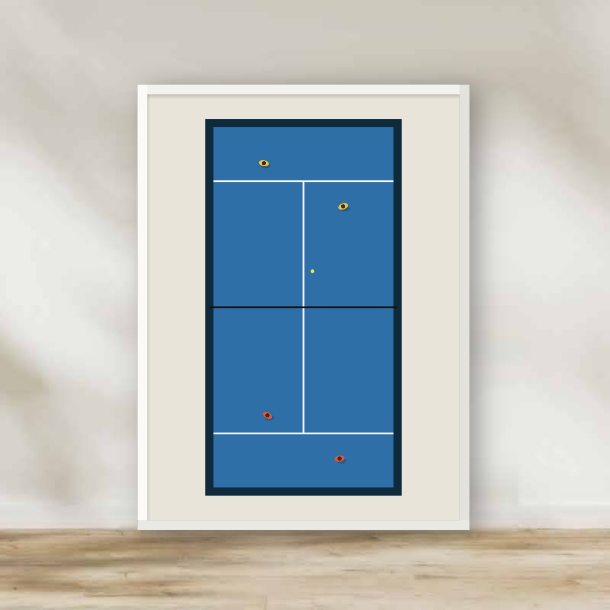 Padel Court From Above White Frame – sports wall art | برواز أبيض ملعب بادل من فوق