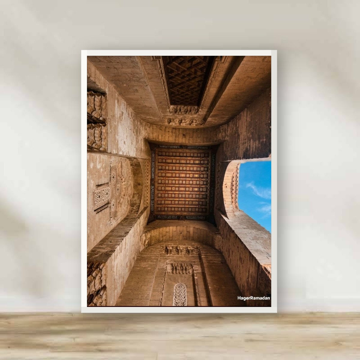 Al-Rifai Ceiling White Frame – Islamic architecture photography wall art | برواز أبيض سقف الرفاعي