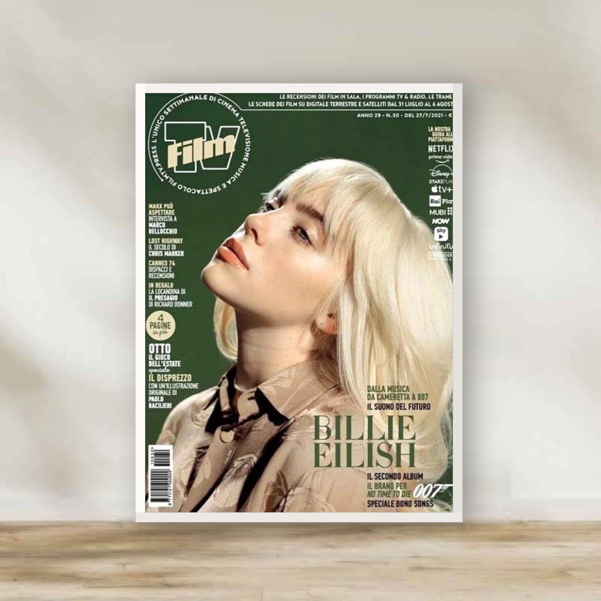 Billie Eilish 3 White Frame – music wall art | برواز أبيض بيلي أيليش 3
