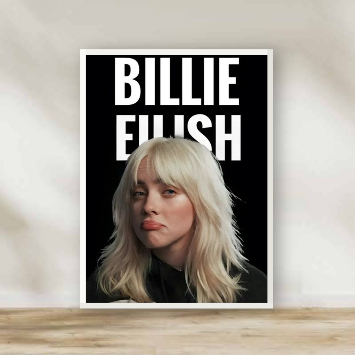 Billie Eilish 8 White Frame – music wall art | برواز أبيض بيلي أيليش 8