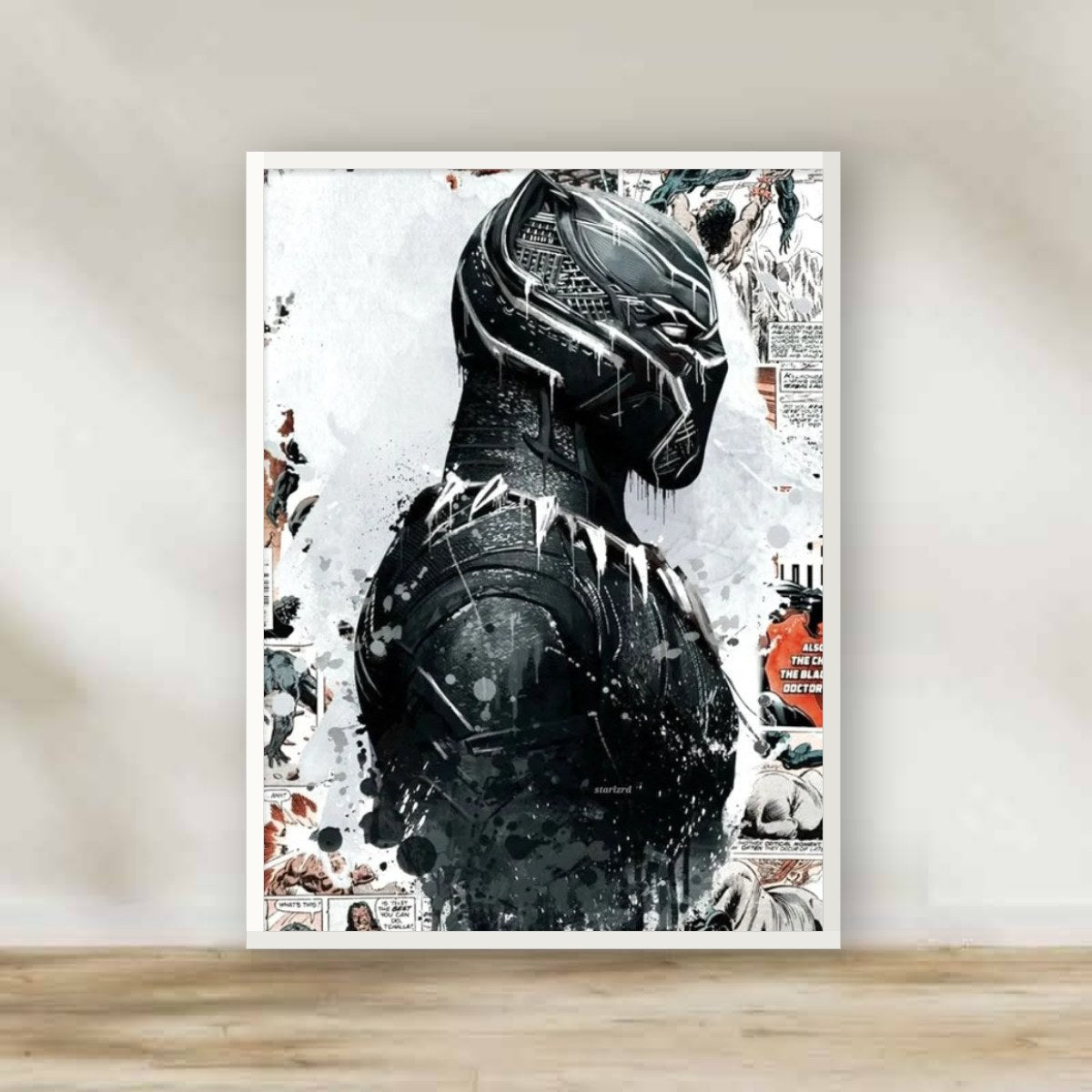 Black Panther White Frame – movie poster wall art | برواز أبيض بلاك بانثر