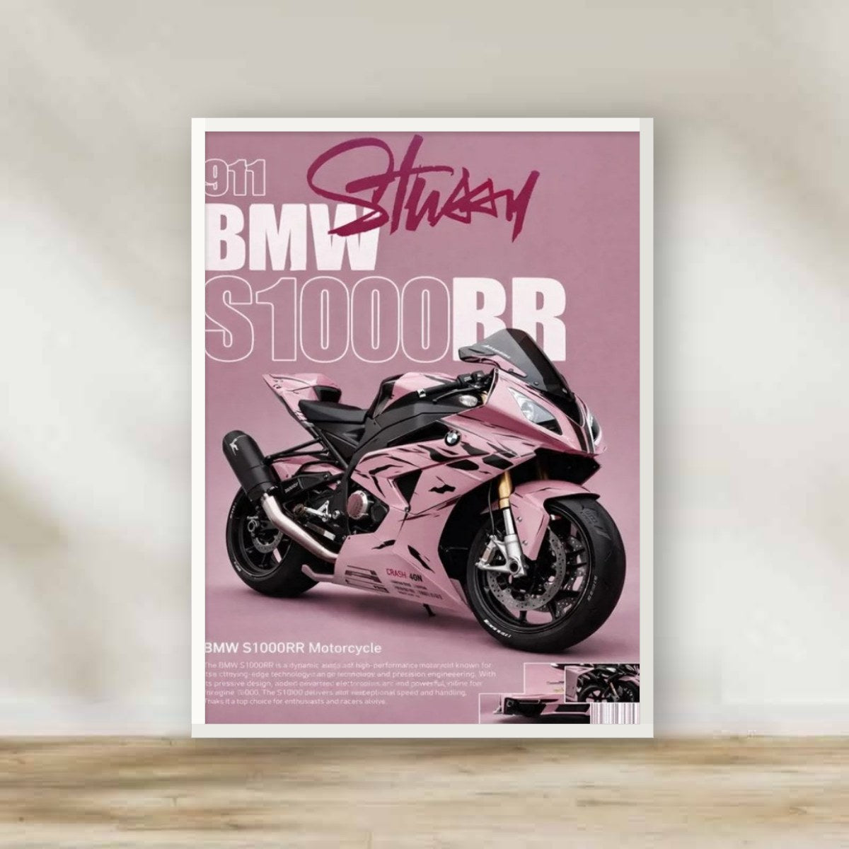 BMW Motorcycle White Frame – motorcycle wall art | برواز أبيض موتوسيكل BMW