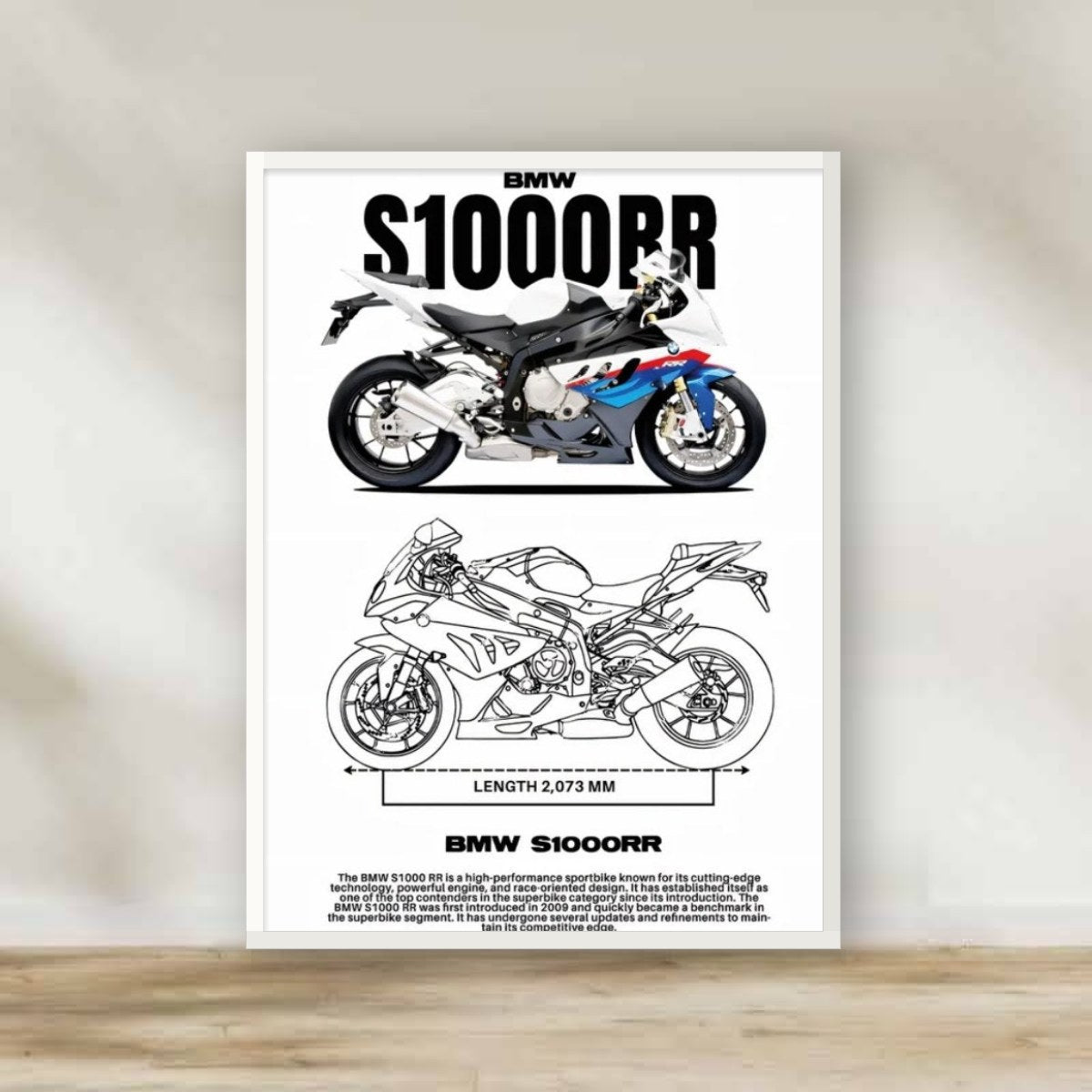 BMW 1 White Frame – motorcycle wall art | برواز أبيض موتوسيكل BMW 1