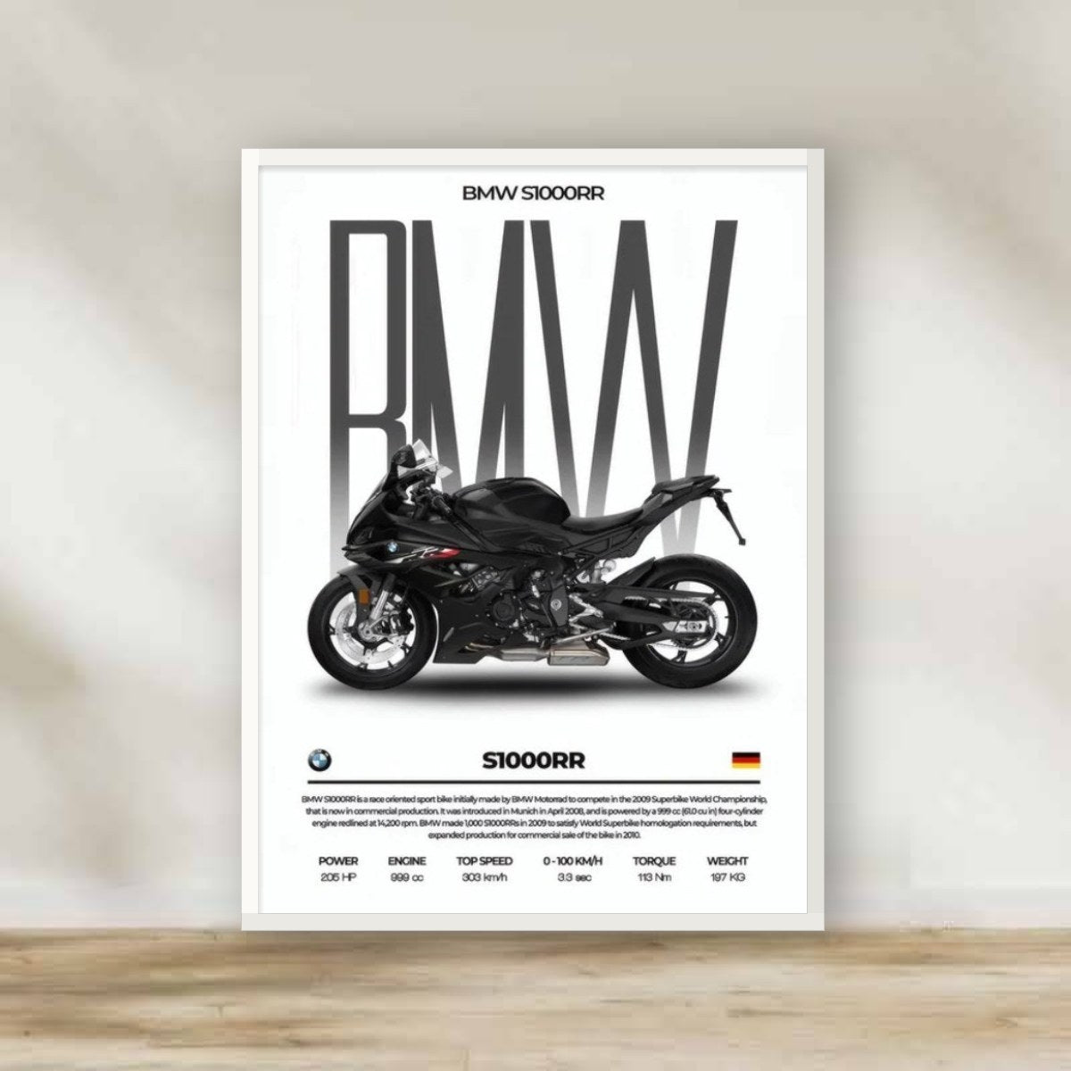 BMW 2 White Frame – motorcycle wall art | برواز أبيض موتوسيكل BMW 2