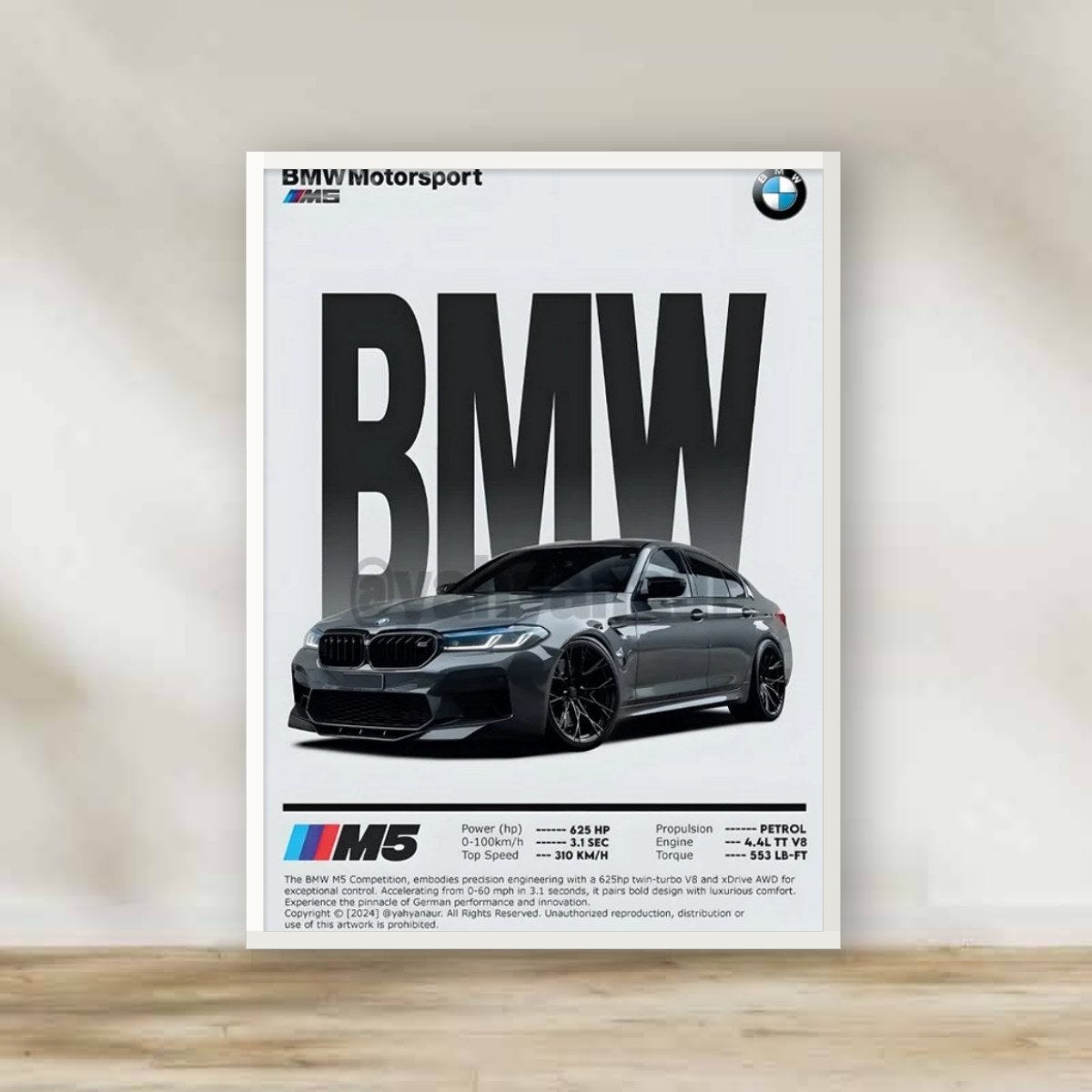 BMW White Frame – car wall art | برواز أبيض BMW