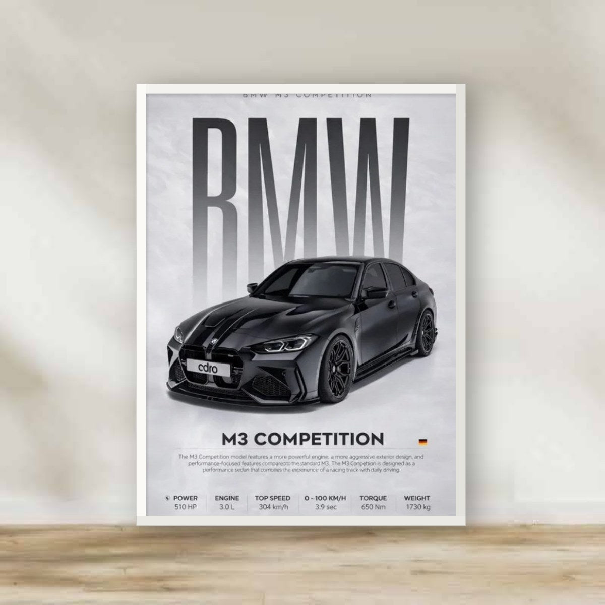 BMW Frame 3 – car wall art | برواز أبيض BMW 3 (white frame)