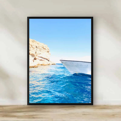 Cliff & Blue Water Frame – Red Sea photography wall art | برواز الصخرة والمية الزرقا