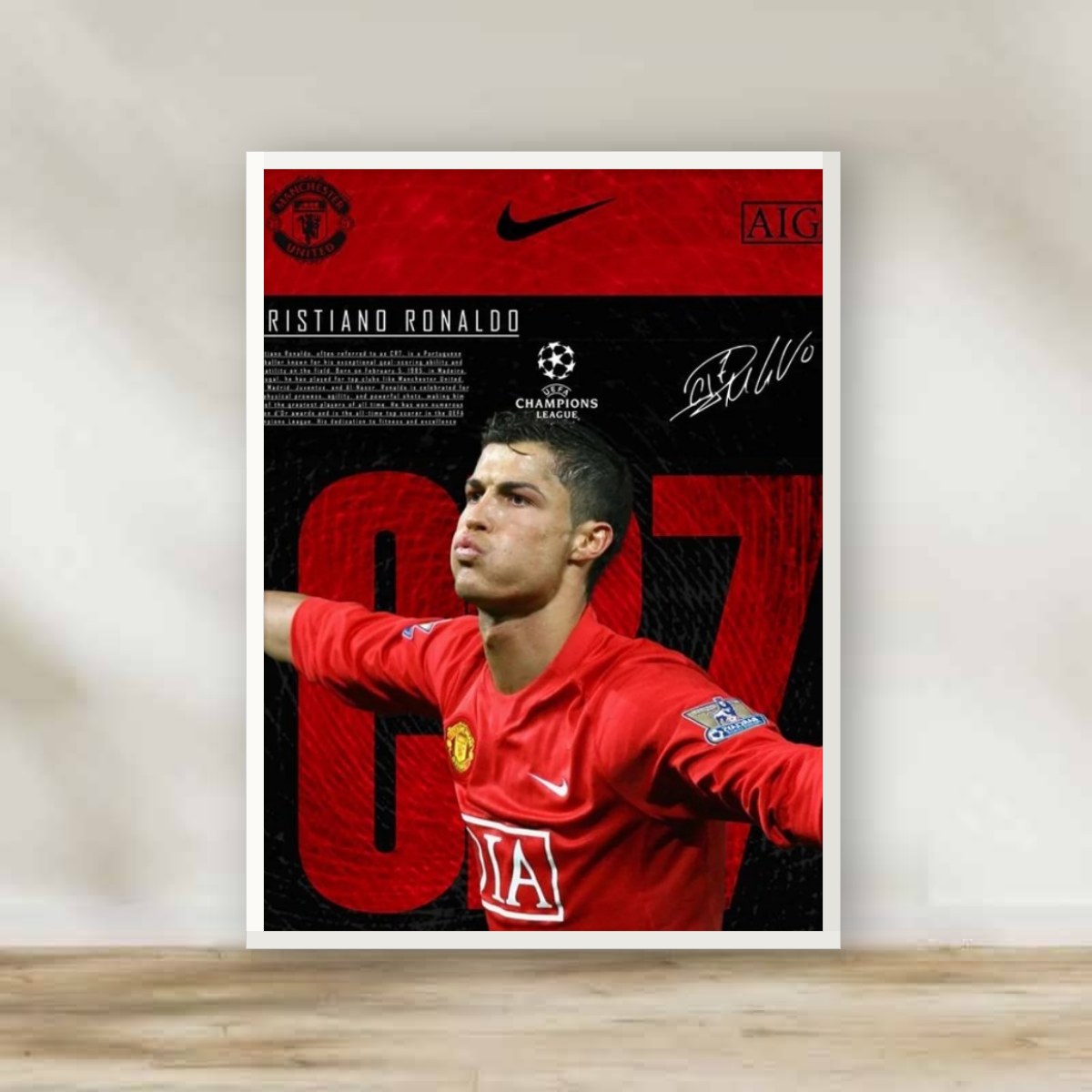 Cristiano Ronaldo White Frame – football wall art | برواز أبيض كريستيانو رونالدو
