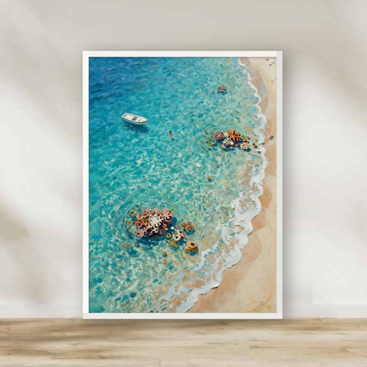 Dahab Lagoon Impasto White Frame – impasto Egypt wall art | برواز أبيض لاجون دهب - رسم زيتي