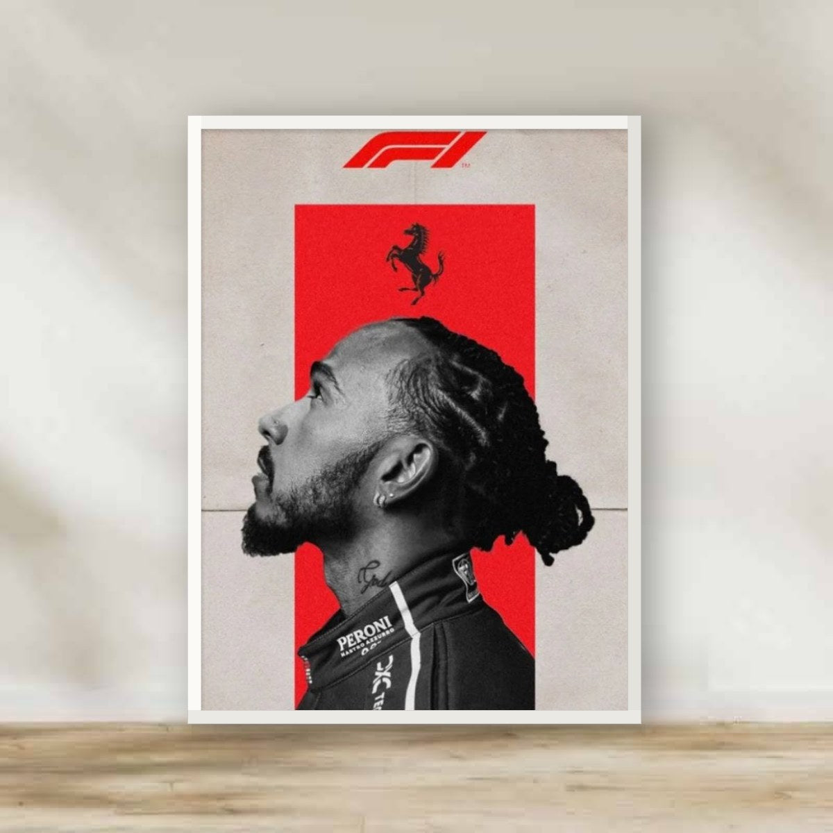 F1 Hamilton 2 White Frame – Formula 1 wall art | برواز أبيض هاميلتون F1 2