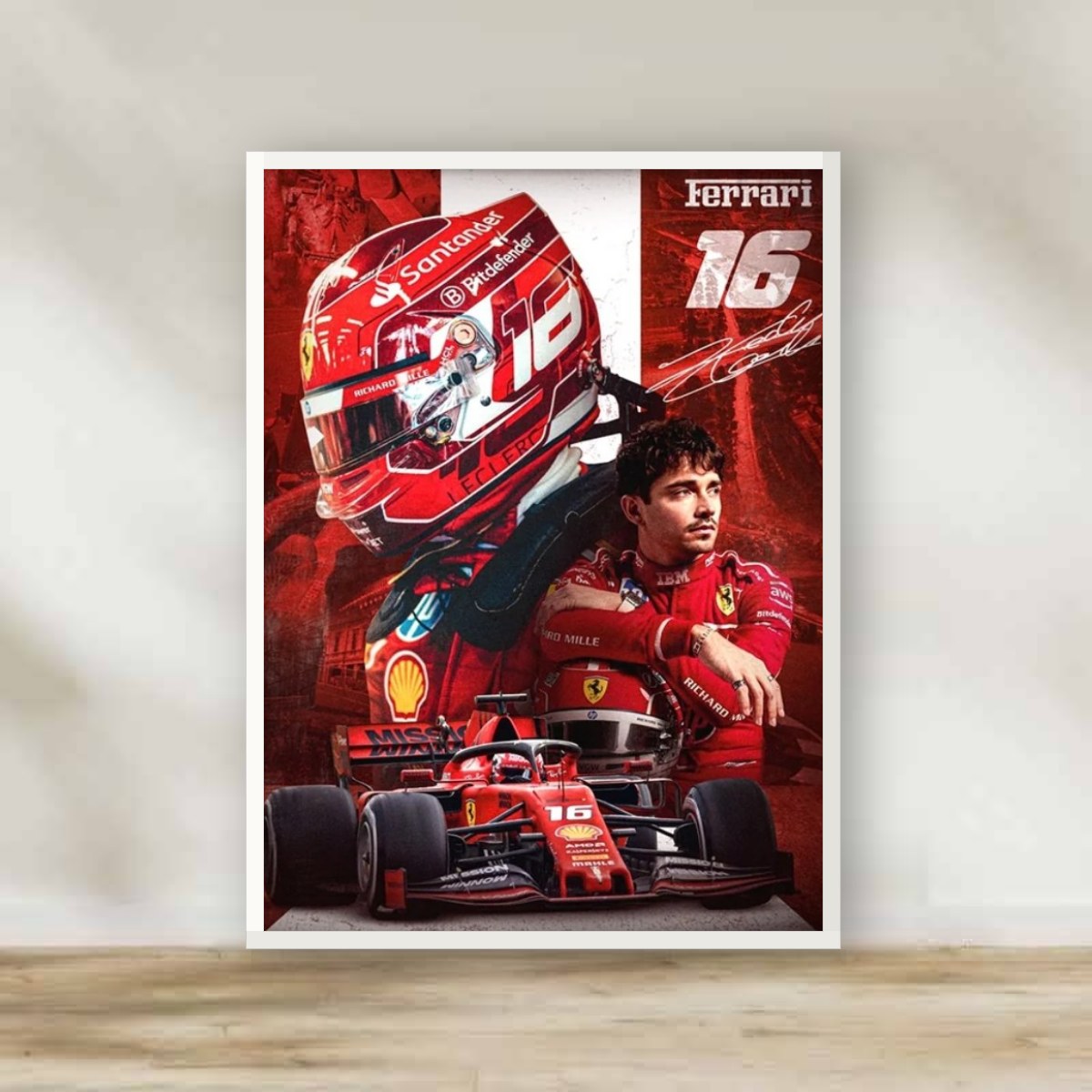 F1 leclerc White Frame – Formula 1 wall art | برواز أبيض ليكليرك F1