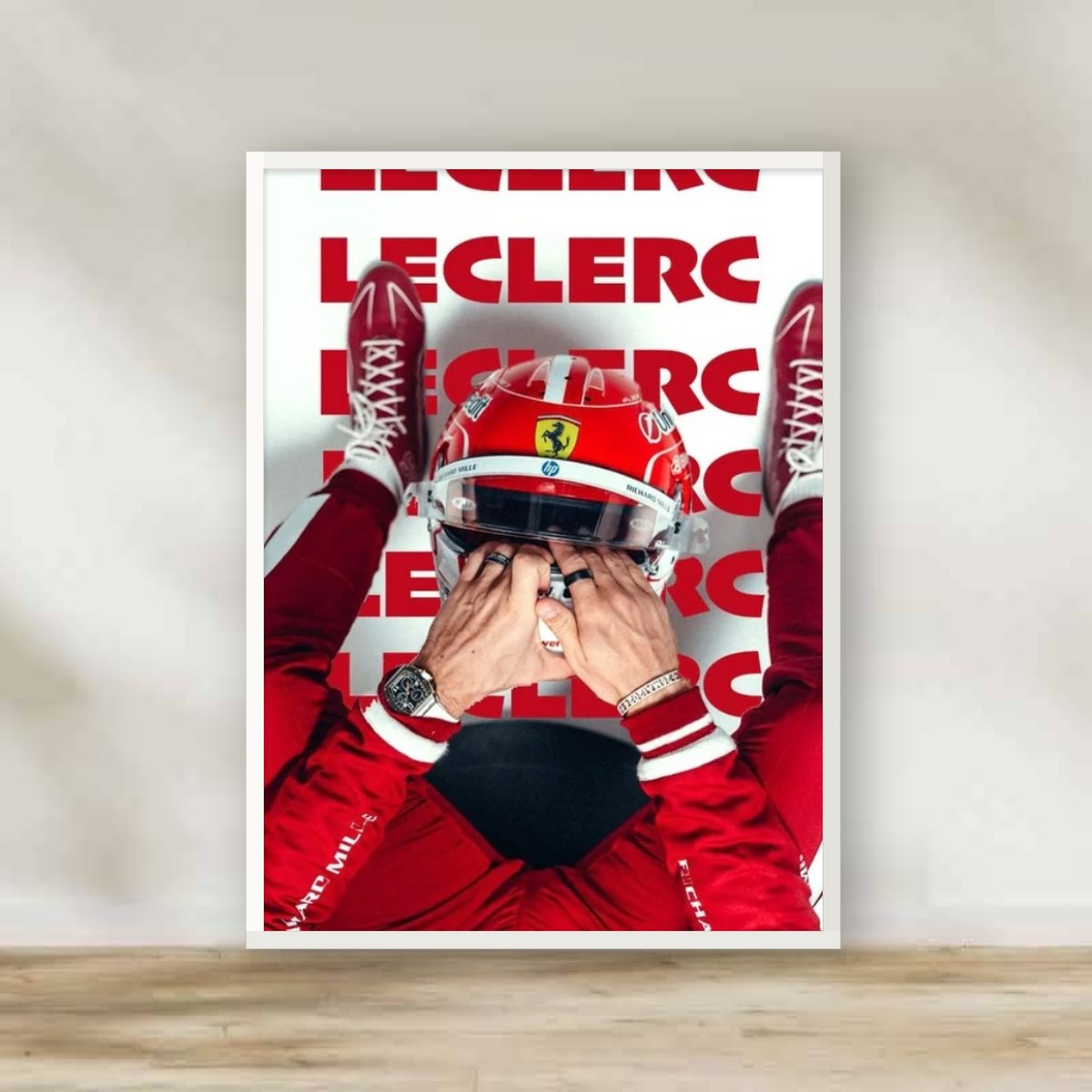 F1 leclerc 2 White Frame – Formula 1 wall art | برواز أبيض ليكليرك F1 2