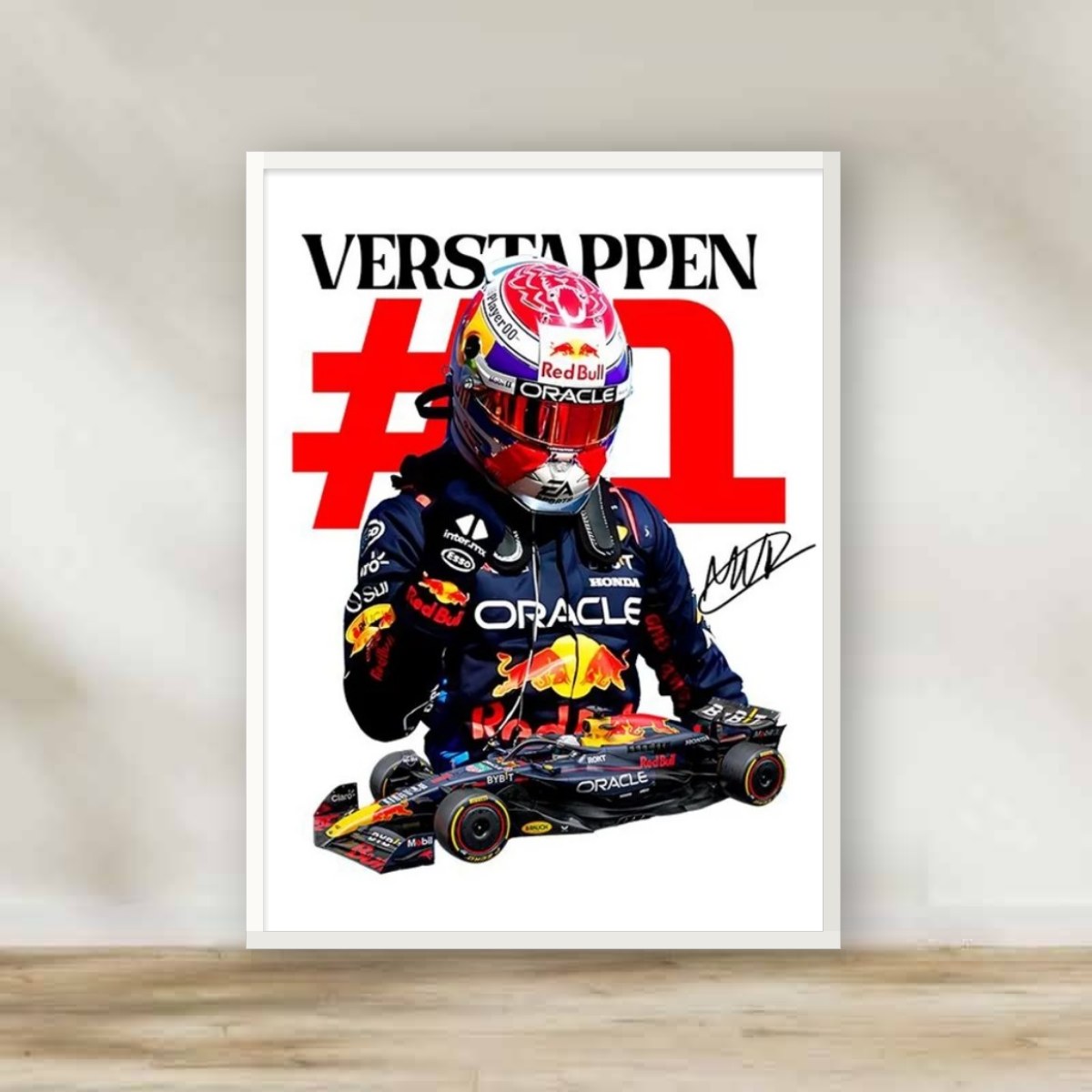 F1 Verstappen 2 White Frame – Formula 1 wall art | برواز أبيض فيرستابن F1 2