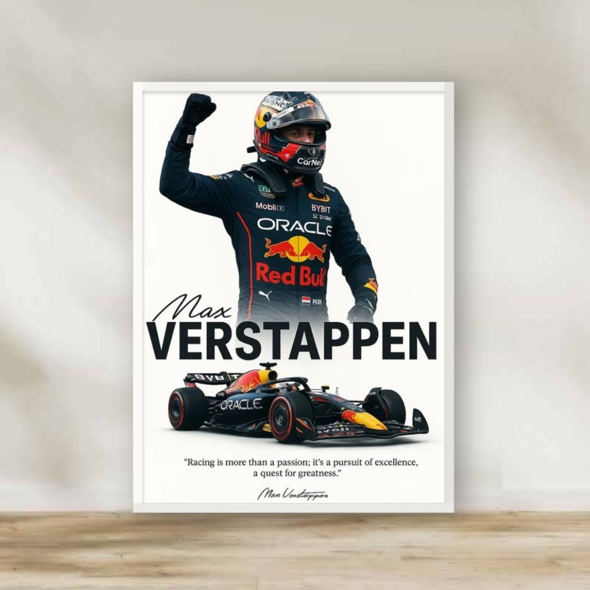 F1 Verstappen 3 White Frame – Formula 1 wall art | برواز أبيض فيرستابن F1 3