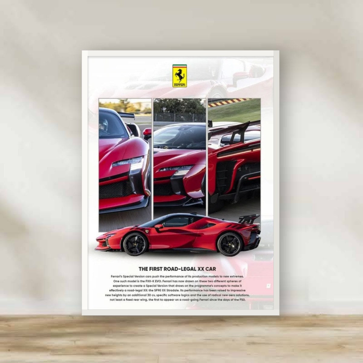 Ferrari Frame 2 – car wall art | برواز أبيض فيراري 2 (white frame)