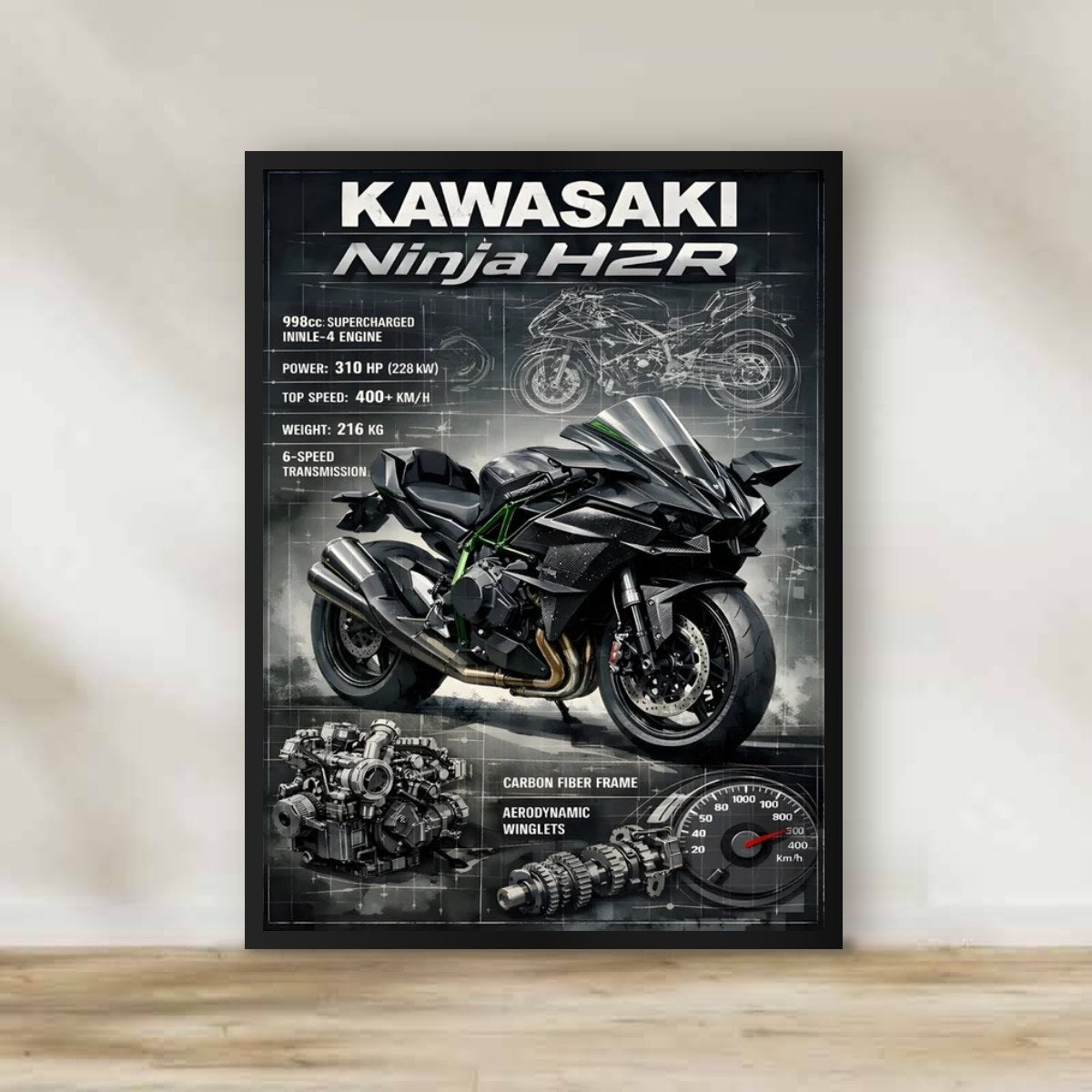 Kawasaki 2 Frame – motorcycle wall art | برواز موتوسيكل كاواساكي 2