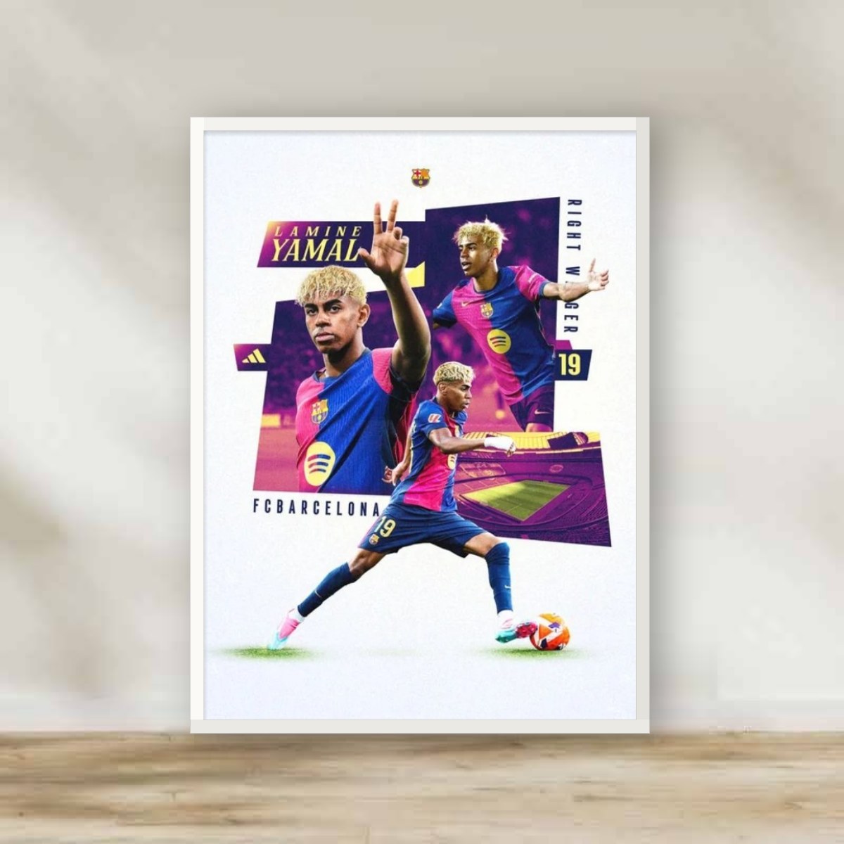 lamine Yamal 3 White Frame – football wall art | برواز أبيض لامين يامال 3