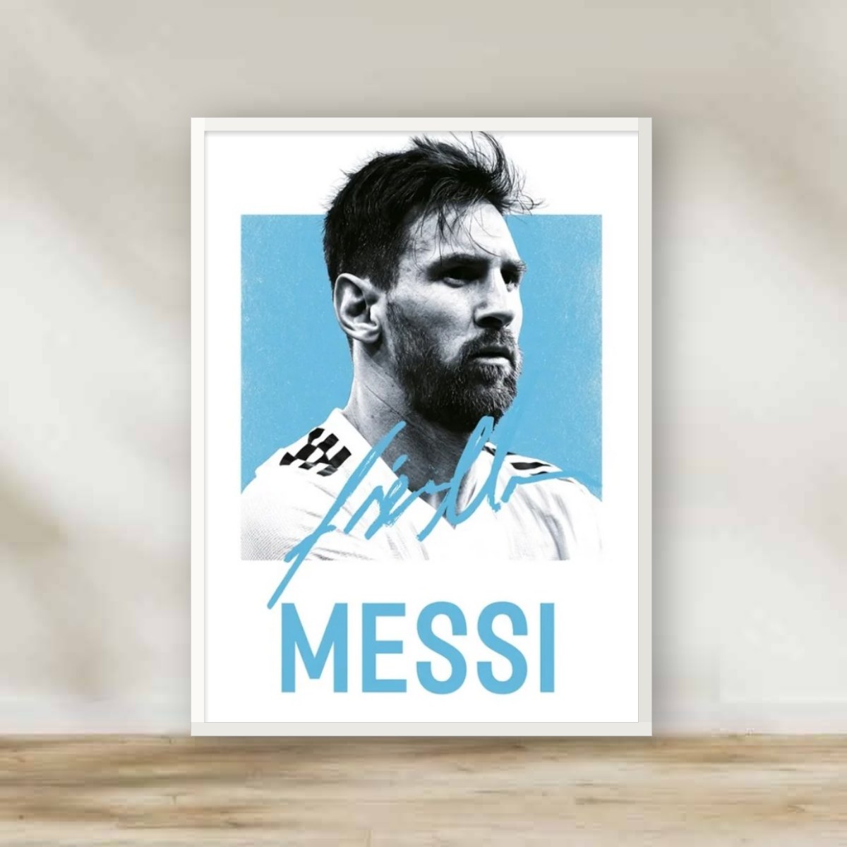 Lionel Messi 4 White Frame – football wall art | برواز أبيض ليونيل ميسي 4