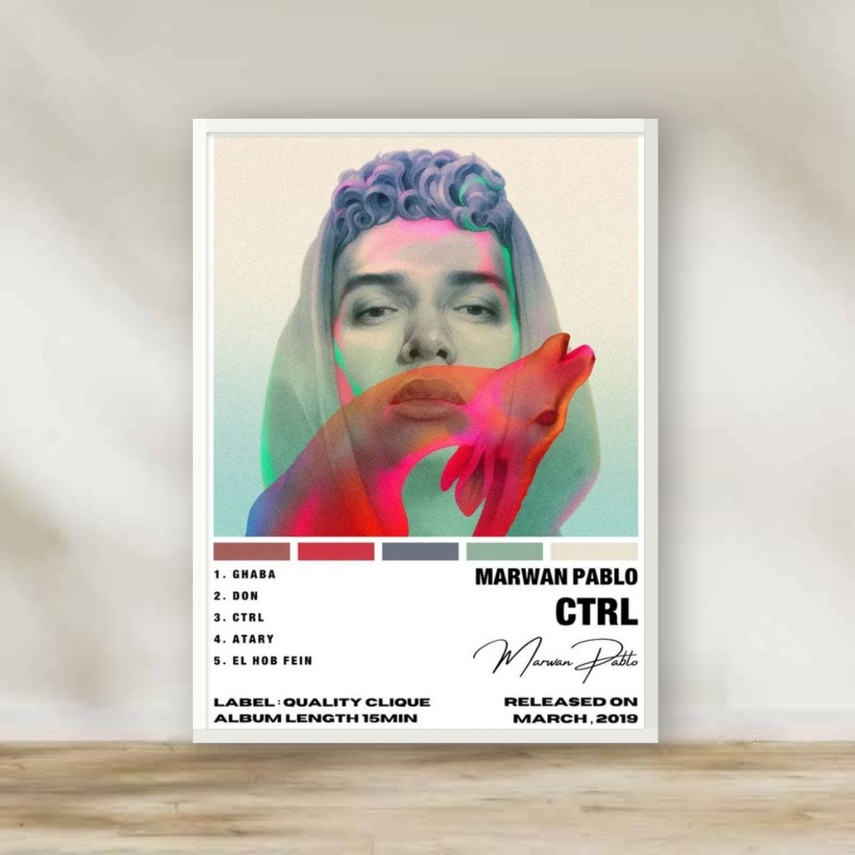 Marwan Pablo 2 White Frame – music wall art | برواز أبيض مروان بابلو 2