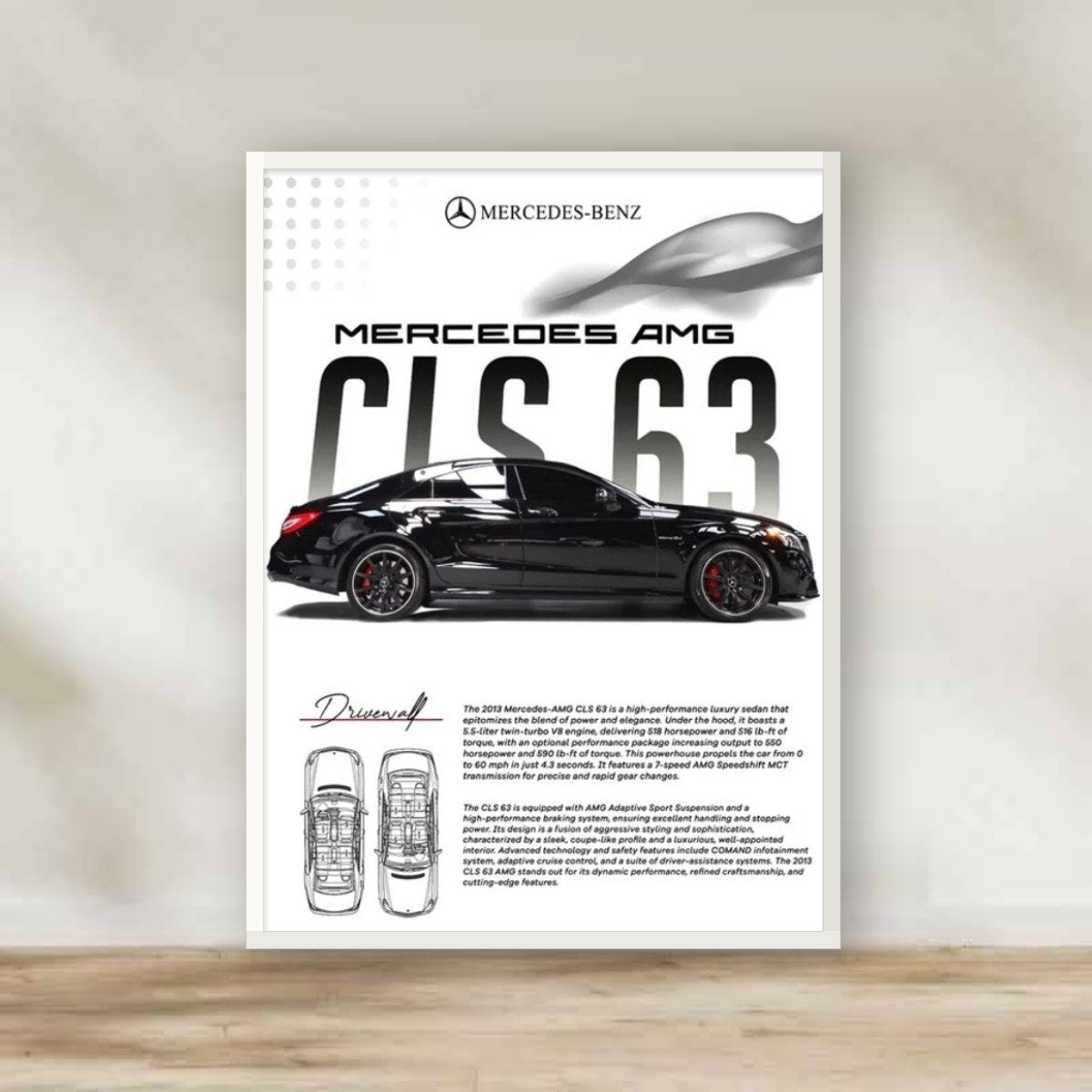 Mercedes Frame 2 – car wall art | برواز أبيض مرسيدس 2 (white frame)