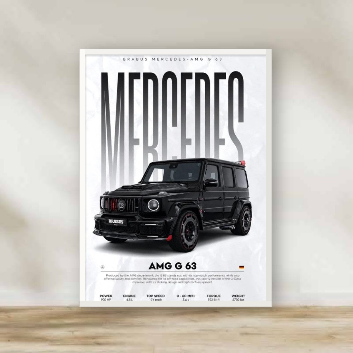 Mercedes Frame 4 – car wall art | برواز أبيض مرسيدس 4 (white frame)