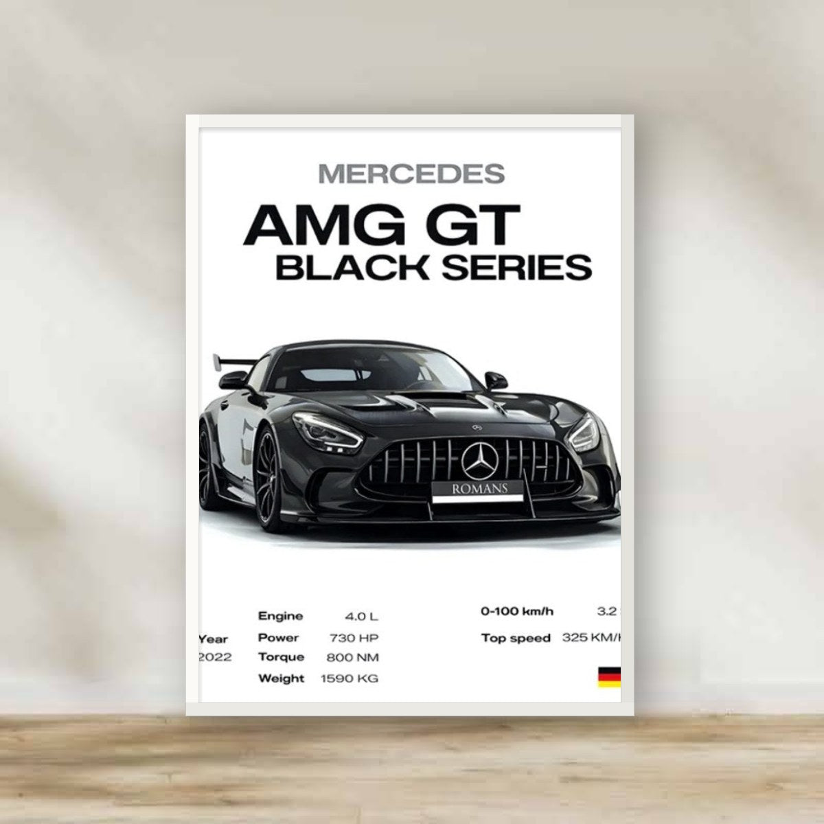 Mercedes Frame 5 – car wall art | برواز أبيض مرسيدس 5 (white frame)