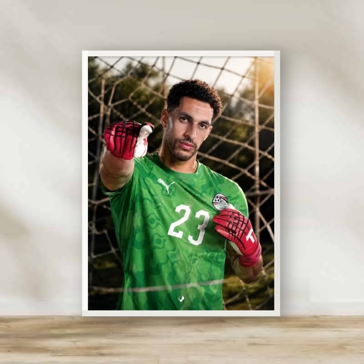Mostafa Shobeir White Frame – football wall art | برواز أبيض مصطفى شوبير