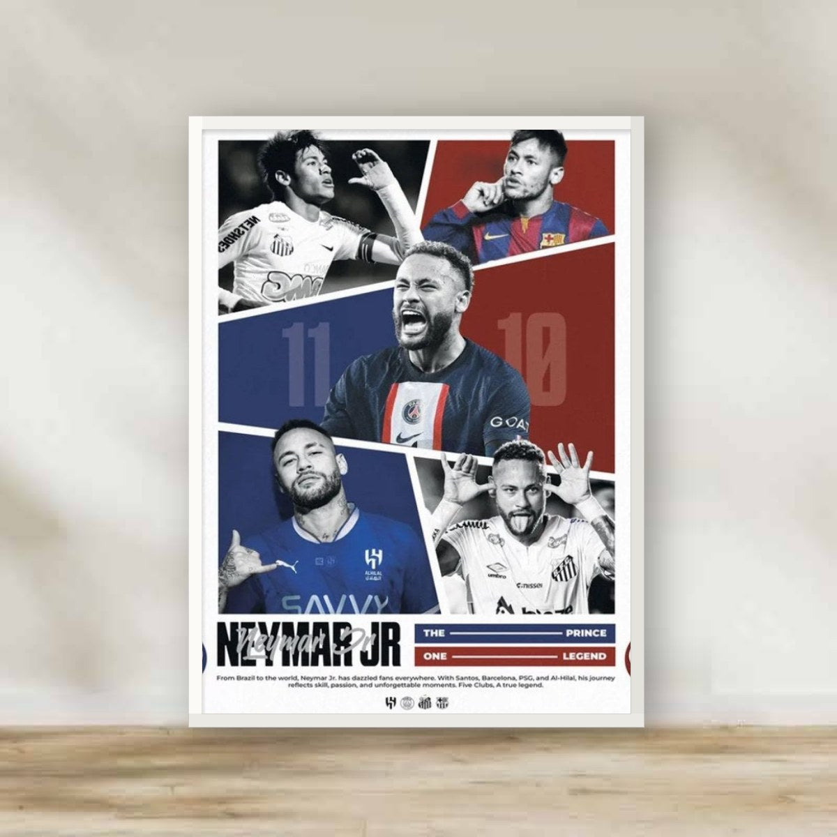 Neymar White Frame – football wall art | برواز أبيض نيمار