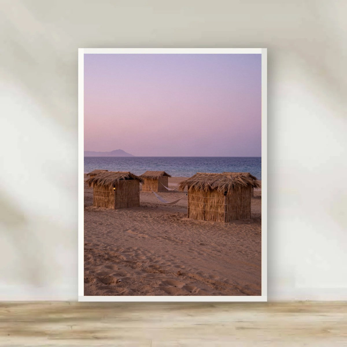 Nuweiba Beach Huts White Frame – Sinai & Red Sea photography wall art | برواز أبيض عشش نويبع
