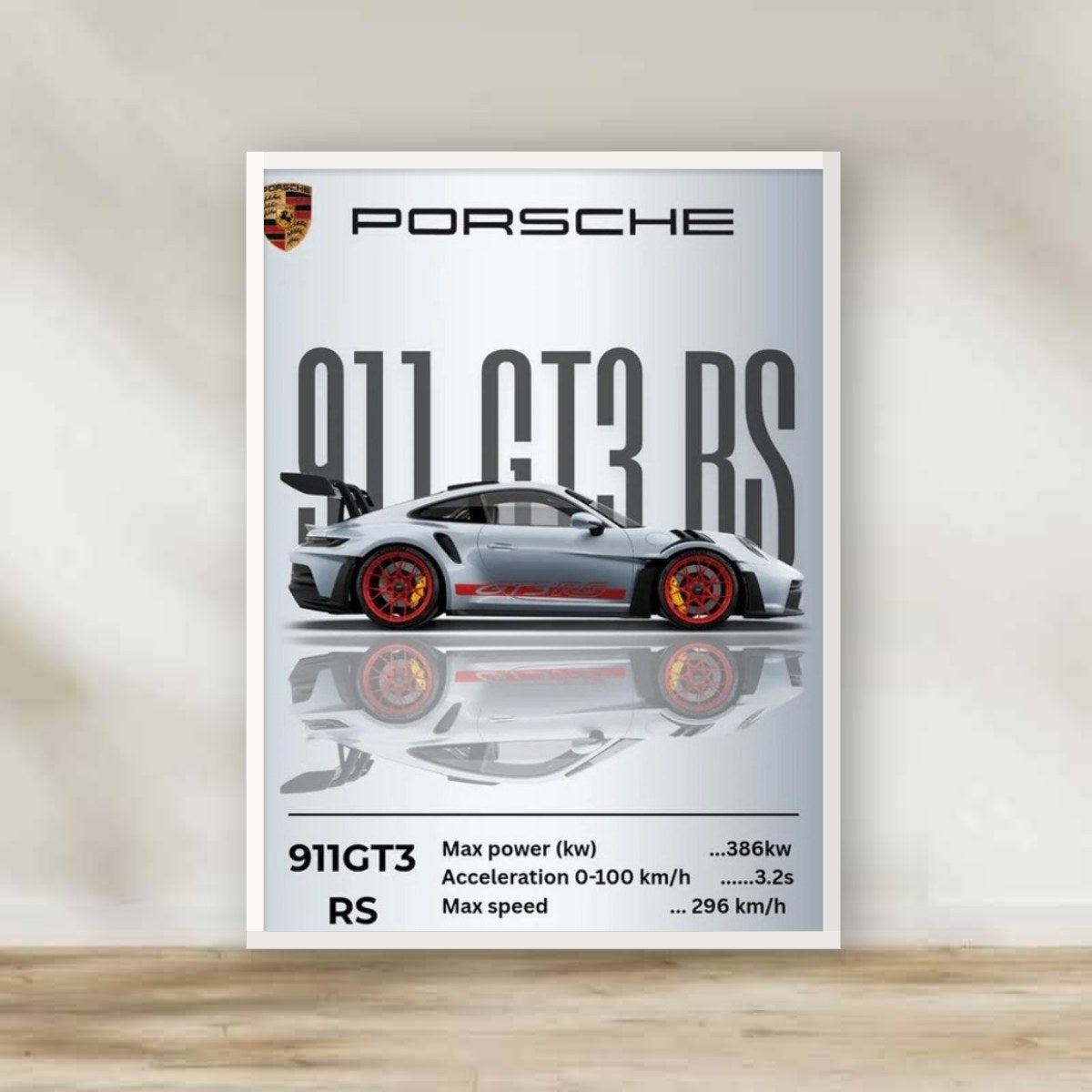 Porsche Frame 2 – car wall art | برواز أبيض بورشه 2 (white frame)