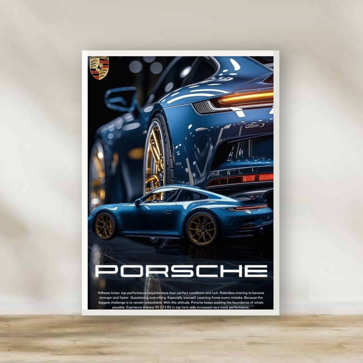 Porsche Frame 4 – car wall art | برواز أبيض بورشه 4 (white frame)