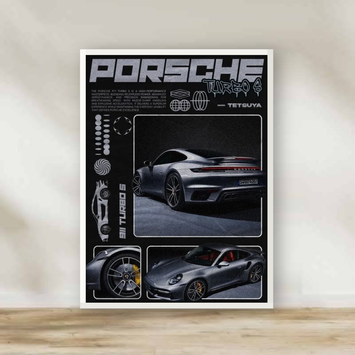 Porsche Frame 6 – car wall art | برواز أبيض بورشه 6 (white frame)