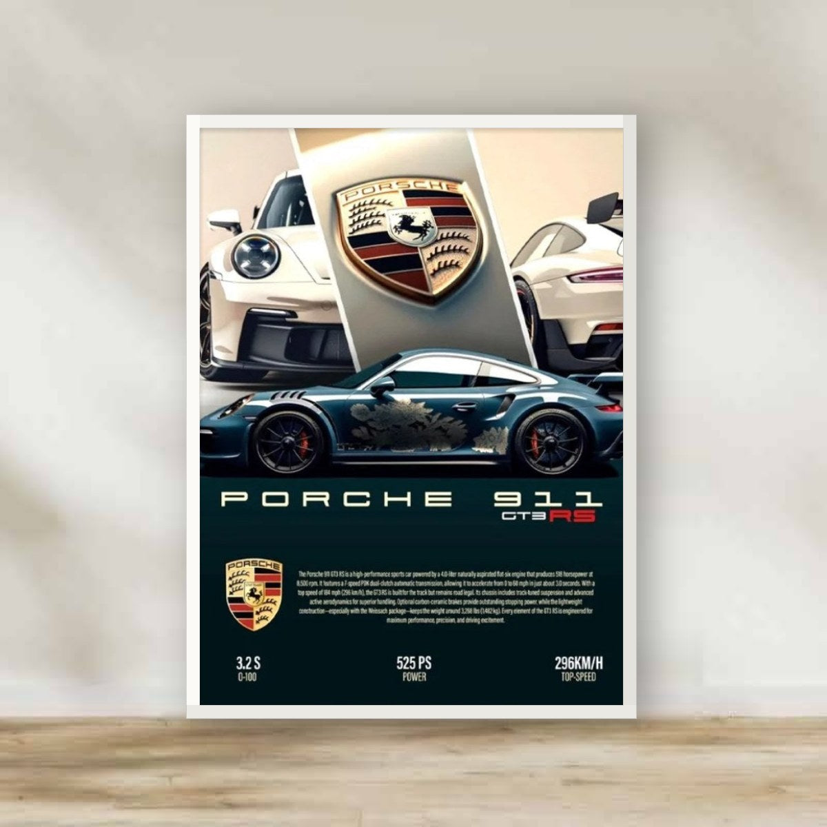 Porsche Frame 7 – car wall art | برواز أبيض بورشه 7 (white frame)