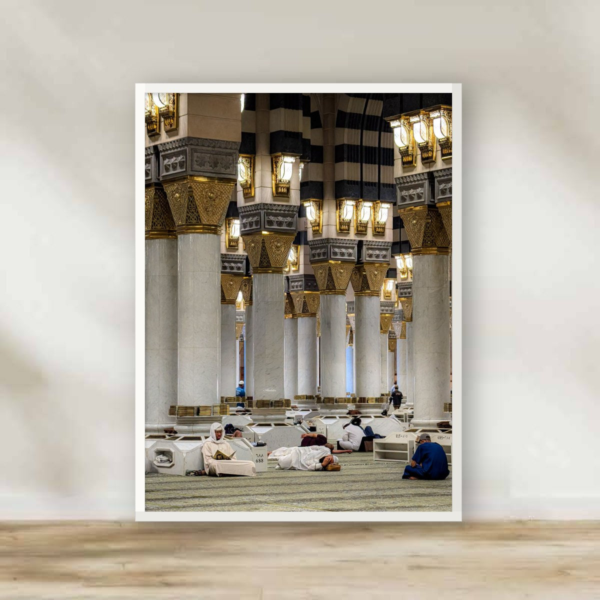 Prophets Mosque Madinah White Frame – Islamic architecture photography wall art | برواز أبيض المسجد النبوي