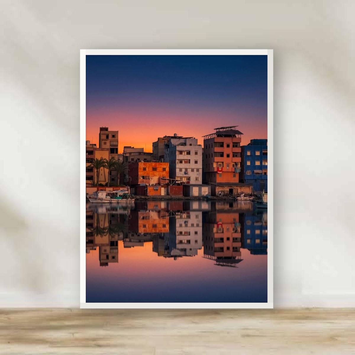 Ras El Bar Sunset White Frame – photography wall art | برواز أبيض غروب رأس البر