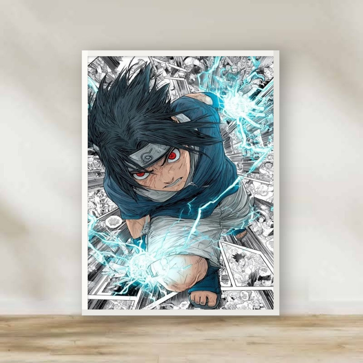 Sasuke White Frame – anime wall art | برواز أبيض ساسكي