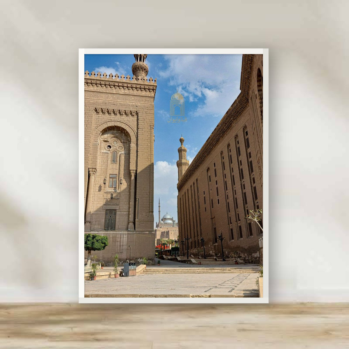 Sultan Hassan Mosque White Frame – Islamic architecture photography wall art | برواز أبيض مسجد السلطان حسن