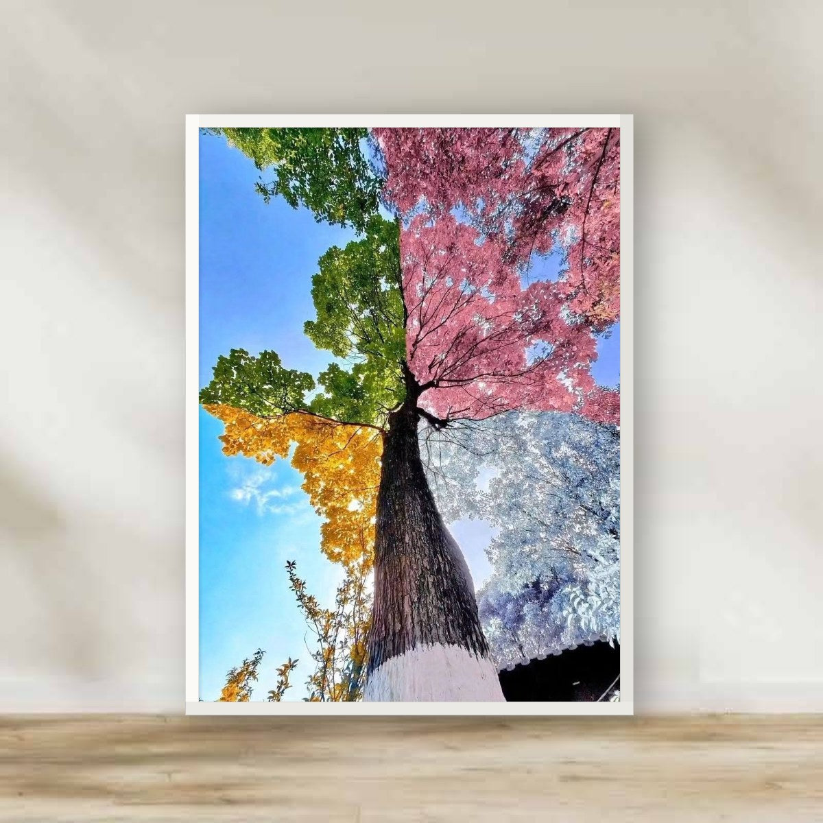 Two Trees Verse White Frame – Quran verse photography wall art | برواز أبيض «يُسقى بماء واحد»