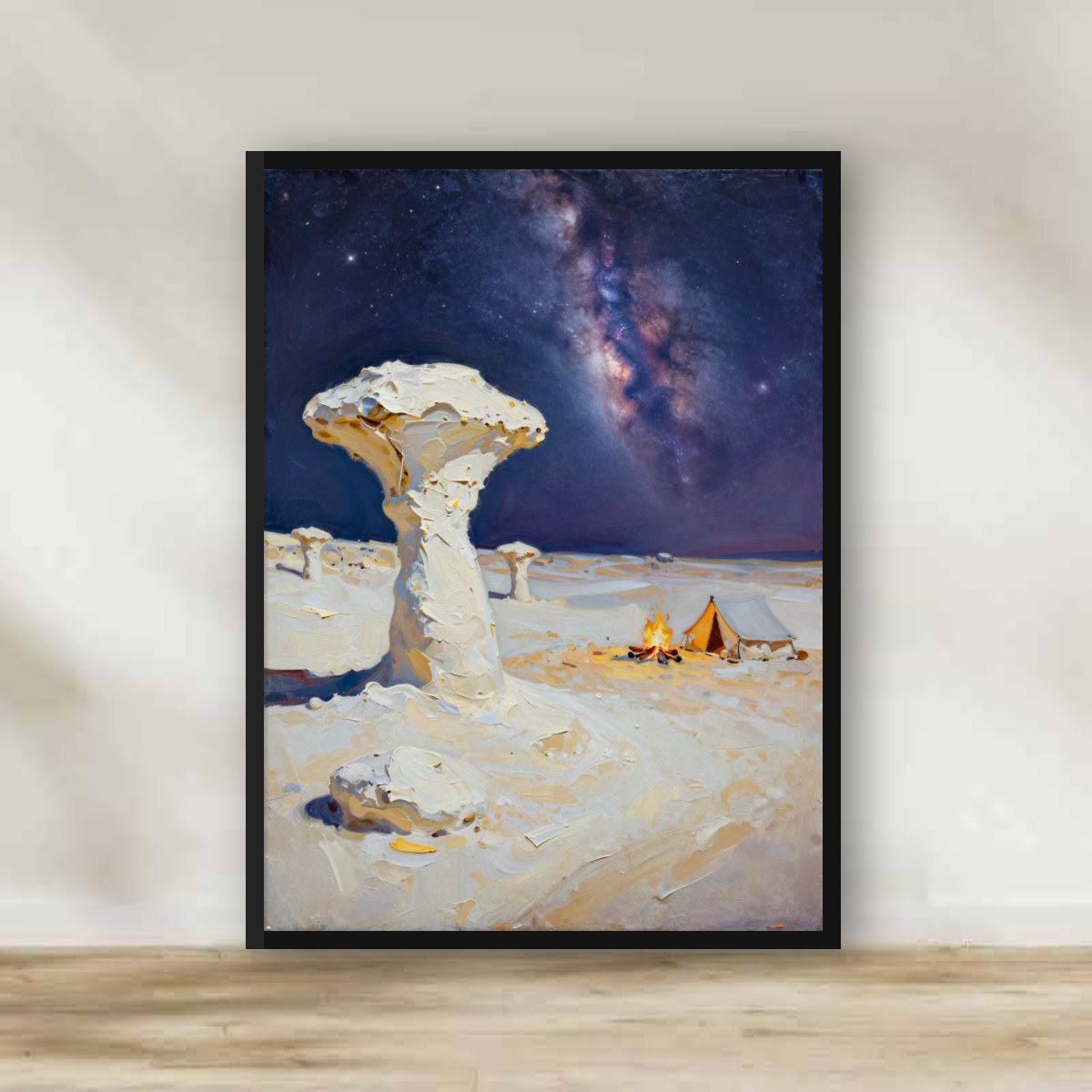 White Desert Night Impasto Frame – impasto Egypt wall art | برواز ليل الصحراء البيضاء - رسم زيتي