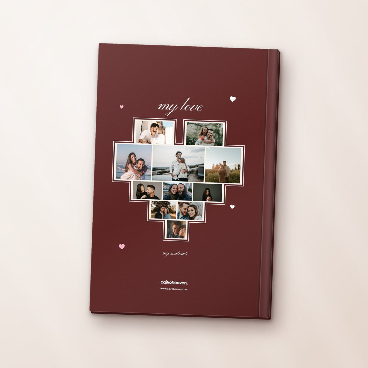 You Won My Heart photobook – back cover mockup with heart photo collage