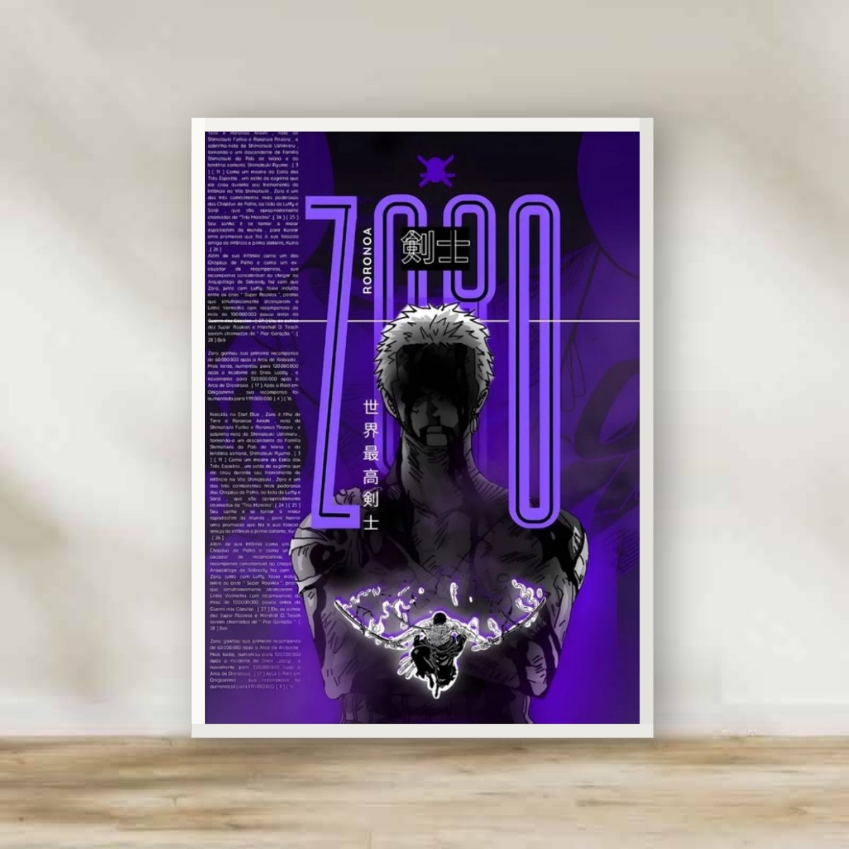 Zoro White Frame – anime wall art | برواز أبيض زورو